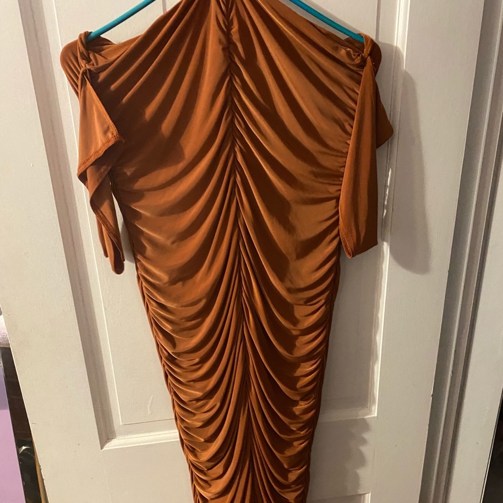 Copper Brown Ruched Midi BodyCon - Picture 2 of 4
